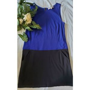 EUC Ann Taylor Loft SZ 10 Blue Black Straight Sleeveless Dress with Pockets